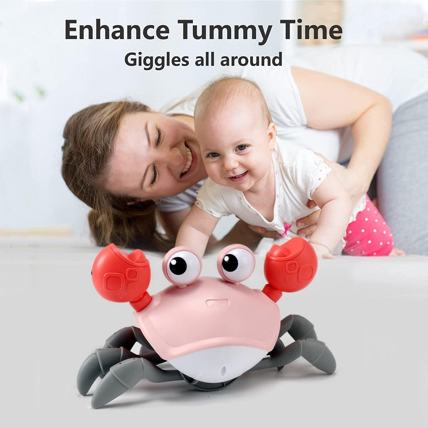 Control Future Baby Girl Toys Tummy Time: Pink Crawling Crab Babies Montessori Toy Learning 36 Months 3 Year Old Birthday Infant