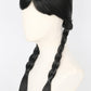 Topcosplay Kids Girls Wednesday Wig Black Long Straight With 2 Braids Halloween Costume Wigs