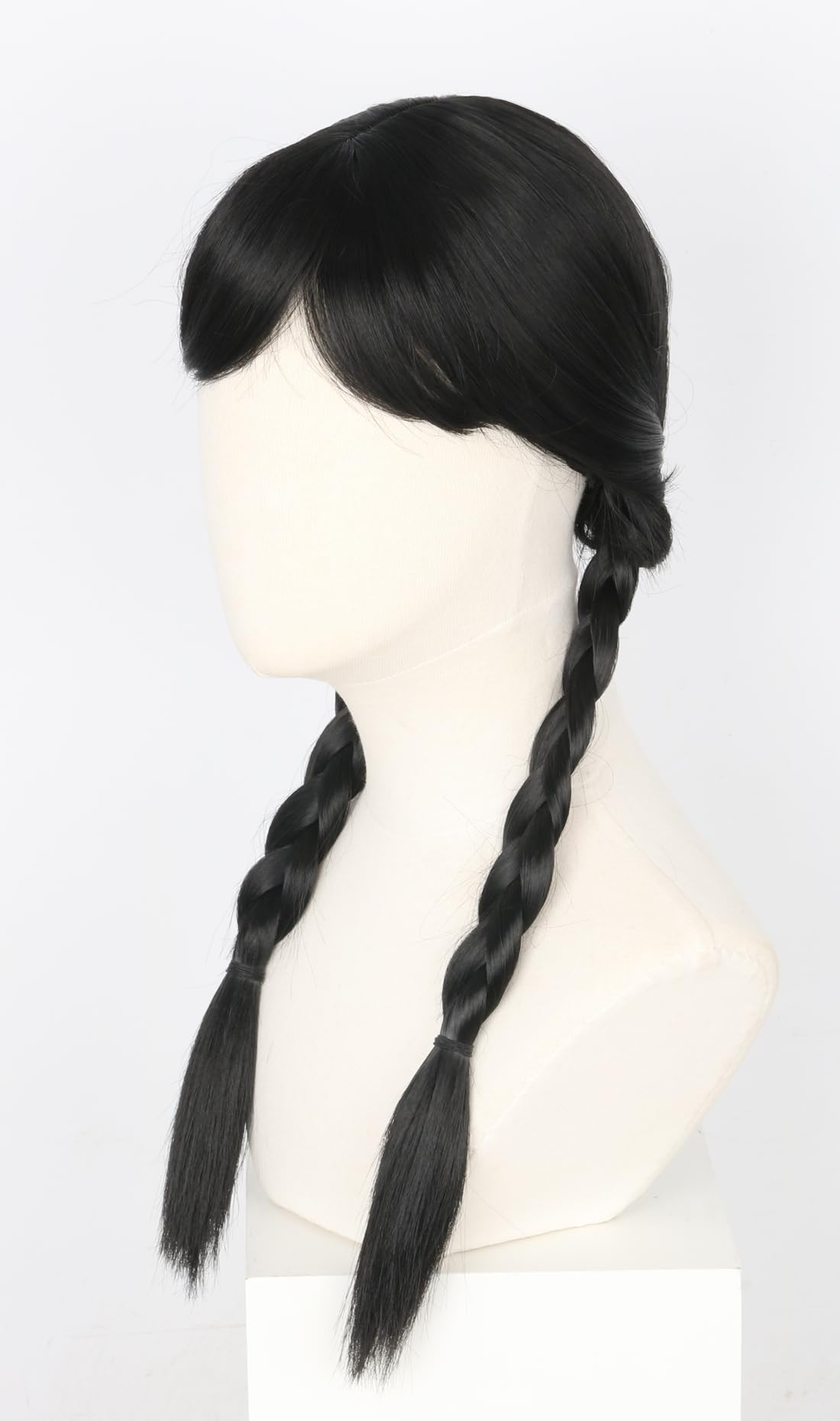 Topcosplay Kids Girls Wednesday Wig Black Long Straight With 2 Braids Halloween Costume Wigs