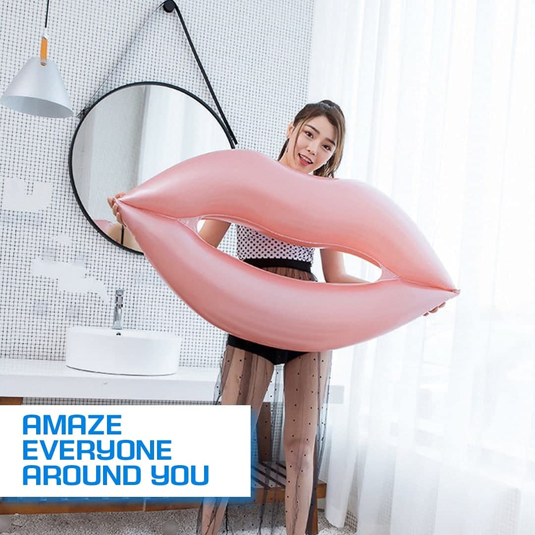 Giant Swimming Lips Pool Float - 43.3 x 31.5 Inch Giant Pink Lips Pool Float mature-themed Water Lounger Big Inflatable Mouth Print Row Water Toy Rest Pink