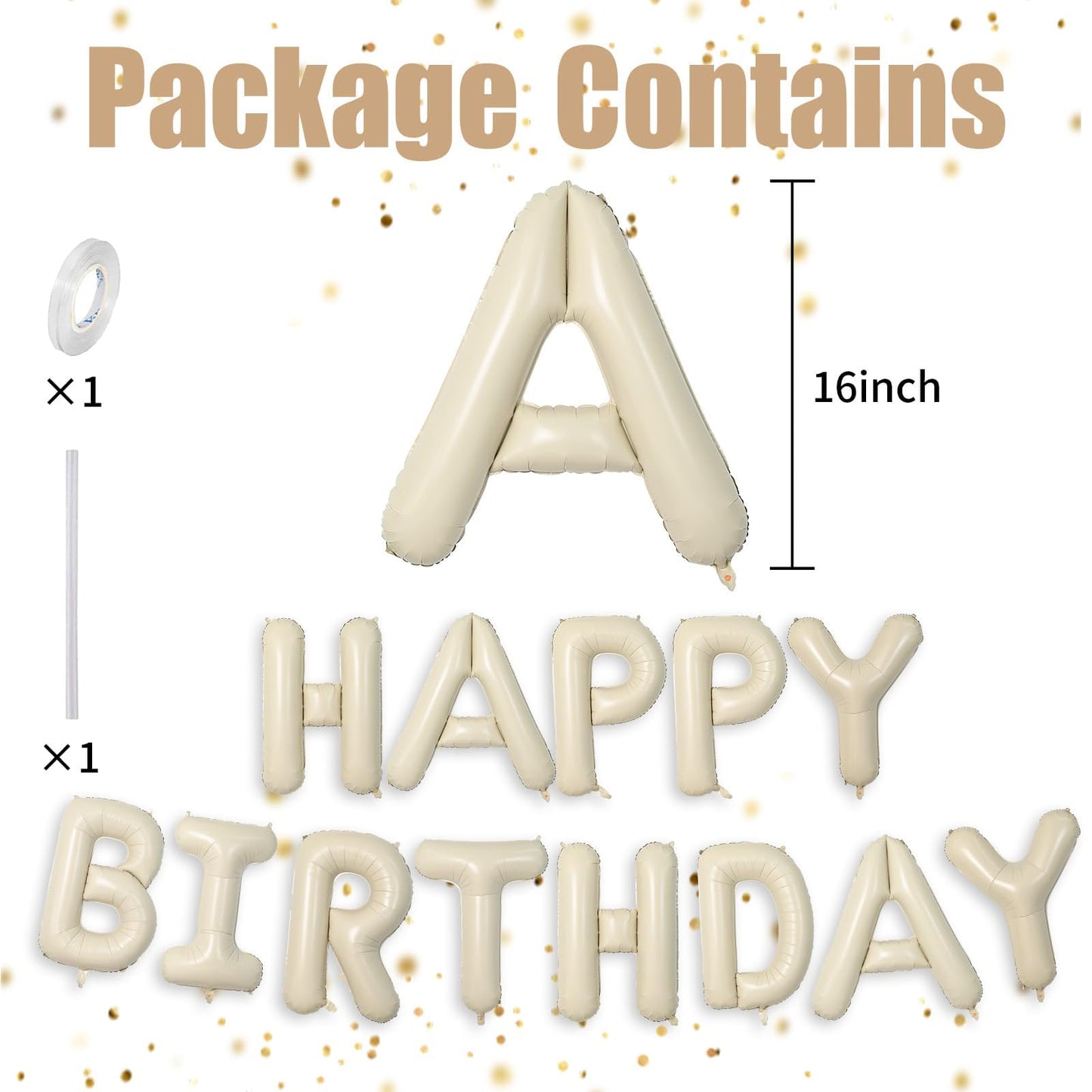 Cream Happy Birthday Balloons Banner, 16 Inch Mylar Foil Letters Birthday Sign Banner, Cream Reusable Birthday Balloons For Wome