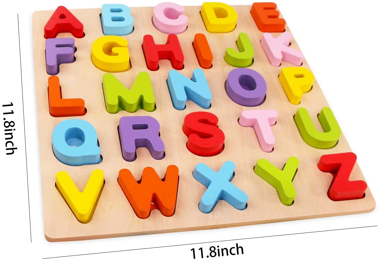 WOOD CITY Alphabet Puzzle - Educational ABC & Number Learning Toys for Toddlers, 2 Pack, Wooden, Ideal for Ages 1-3