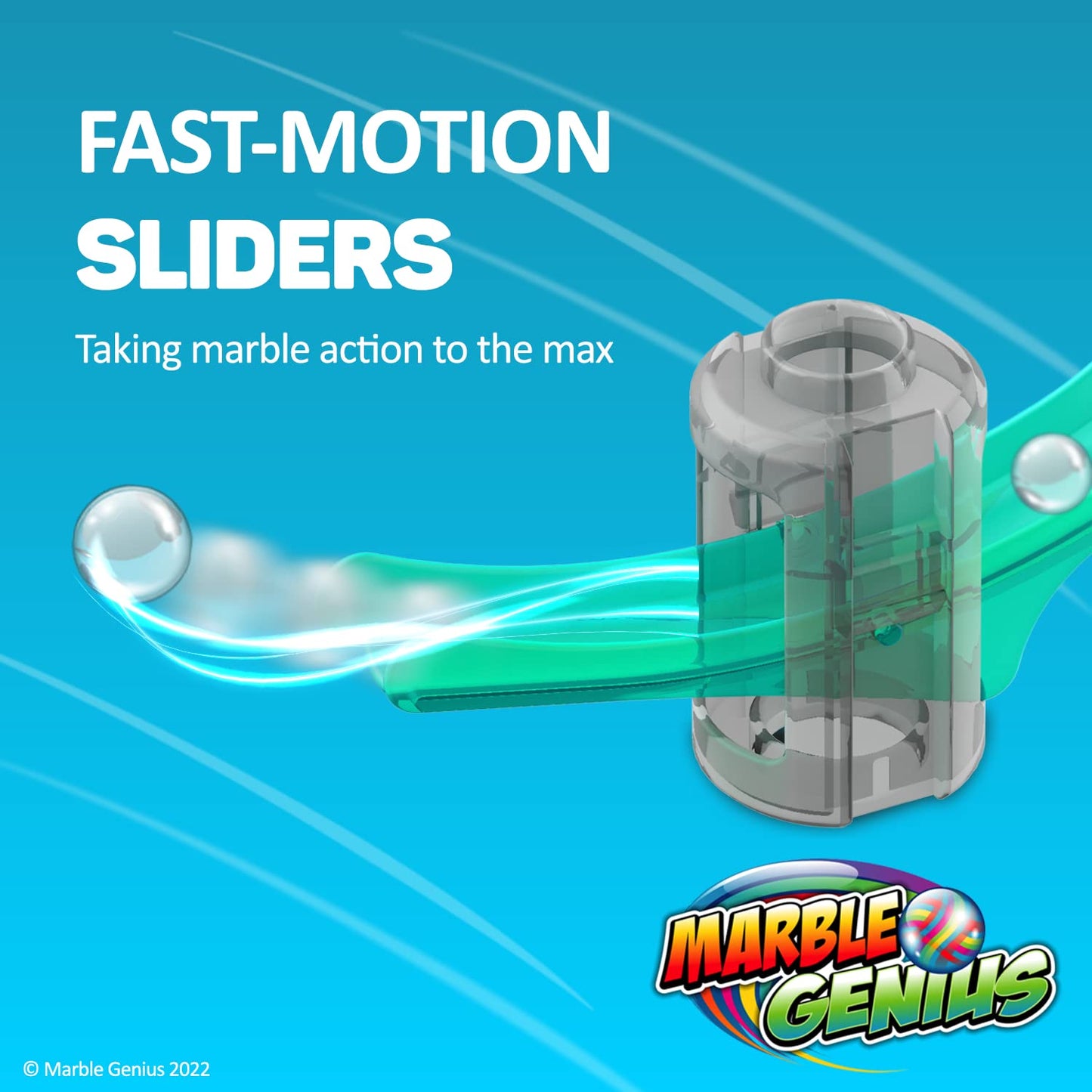 Marble Genius Marble Run Stunts Slider Set - 8 Pcs, Neon Plastic, 4 Two-Way Sliders & 4 Catch Buckets, Ages 5+