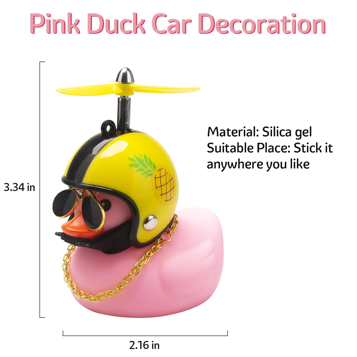 Wonuu Pink Duck Car Dashboard Decorations Rubber Duck Car Ornaments Cool Duck With Propeller Helmet Sunglasses Gold Chain (Pinea