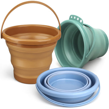 Dilabnba Collapsible Beach Buckets Set Toys, Easter Eggs Buckets, 3PCS 2.5 L Portable Silicone Foldable Pails for Camping Sandbo