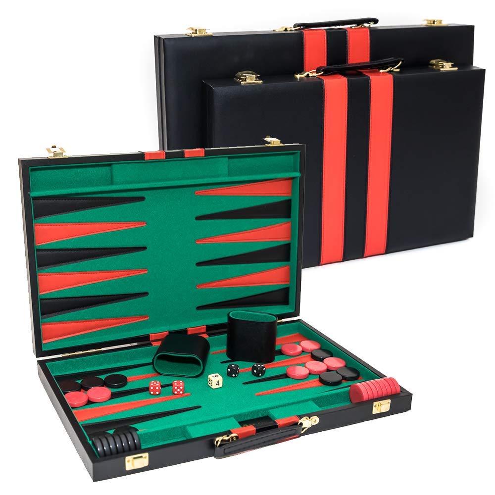 Bello Games Backgammon Set - Faux Leather, Available in Medium & Large Sizes, Green Color