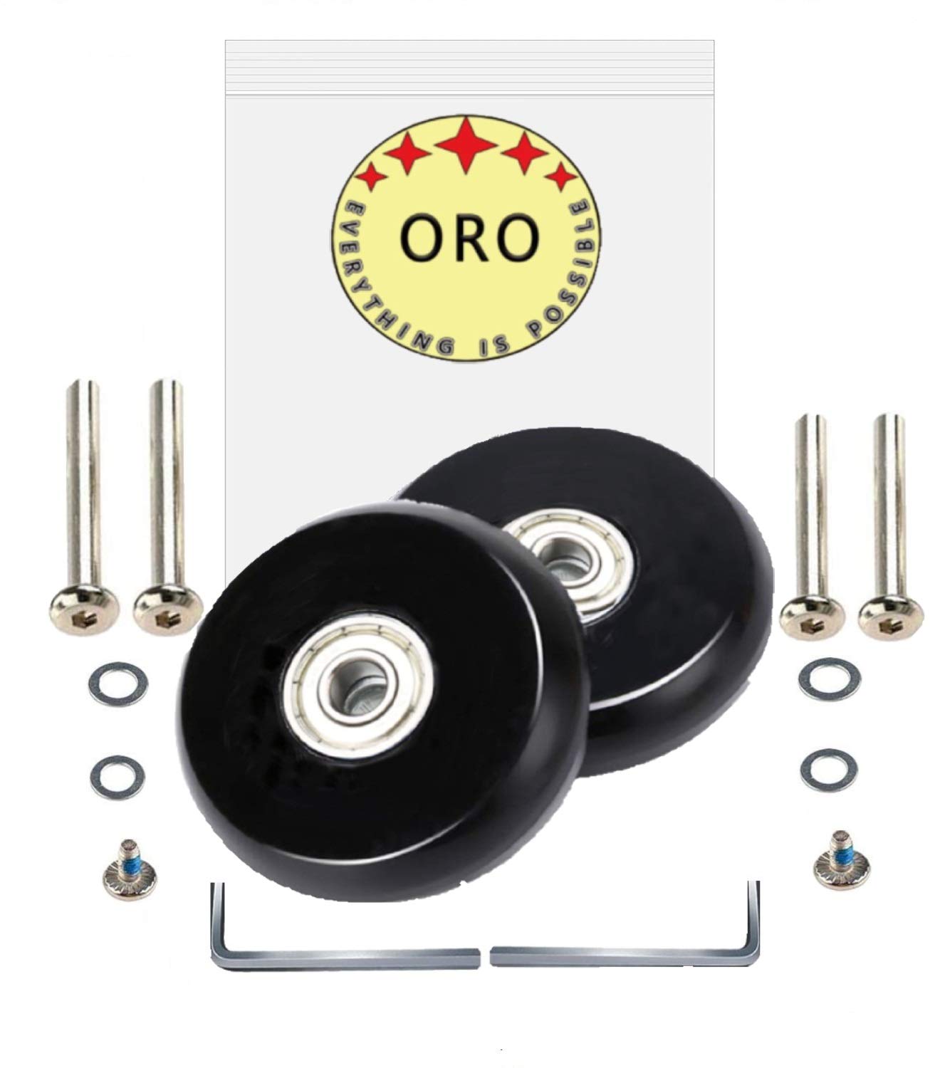 ORO Luggage Wheels Replacement - 64mm Polyurethane Wheels with 8mm Bearings for Suitcase & Skateboard (Model ORO0016)