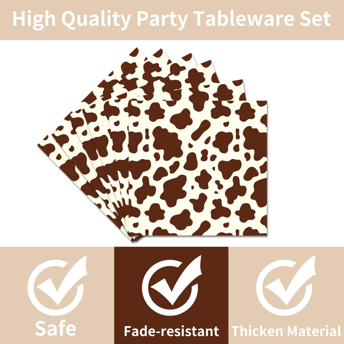 Highland Cow Party Supplies Tableware - 96 Pcs Brown Cow Tableware Disposable Plates Napkins Forks Sets For 24 Guests, Highland