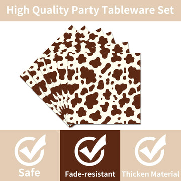 Highland Cow Party Supplies Tableware - 96 Pcs Brown Cow Tableware Disposable Plates Napkins Forks Sets For 24 Guests, Highland