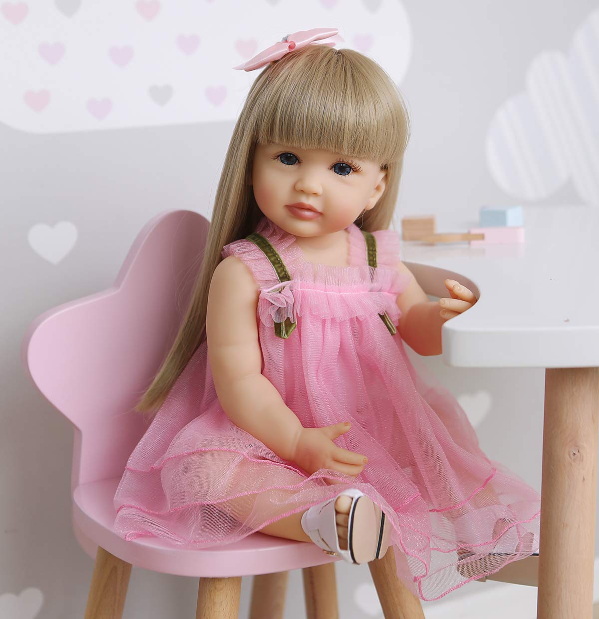 Roshuan Reborn Baby Dolls Girl 22 Inch Lifelike Realistic Toddler Reborn Doll Silicone Vinyl Full Body Waterproof With Blond Lon