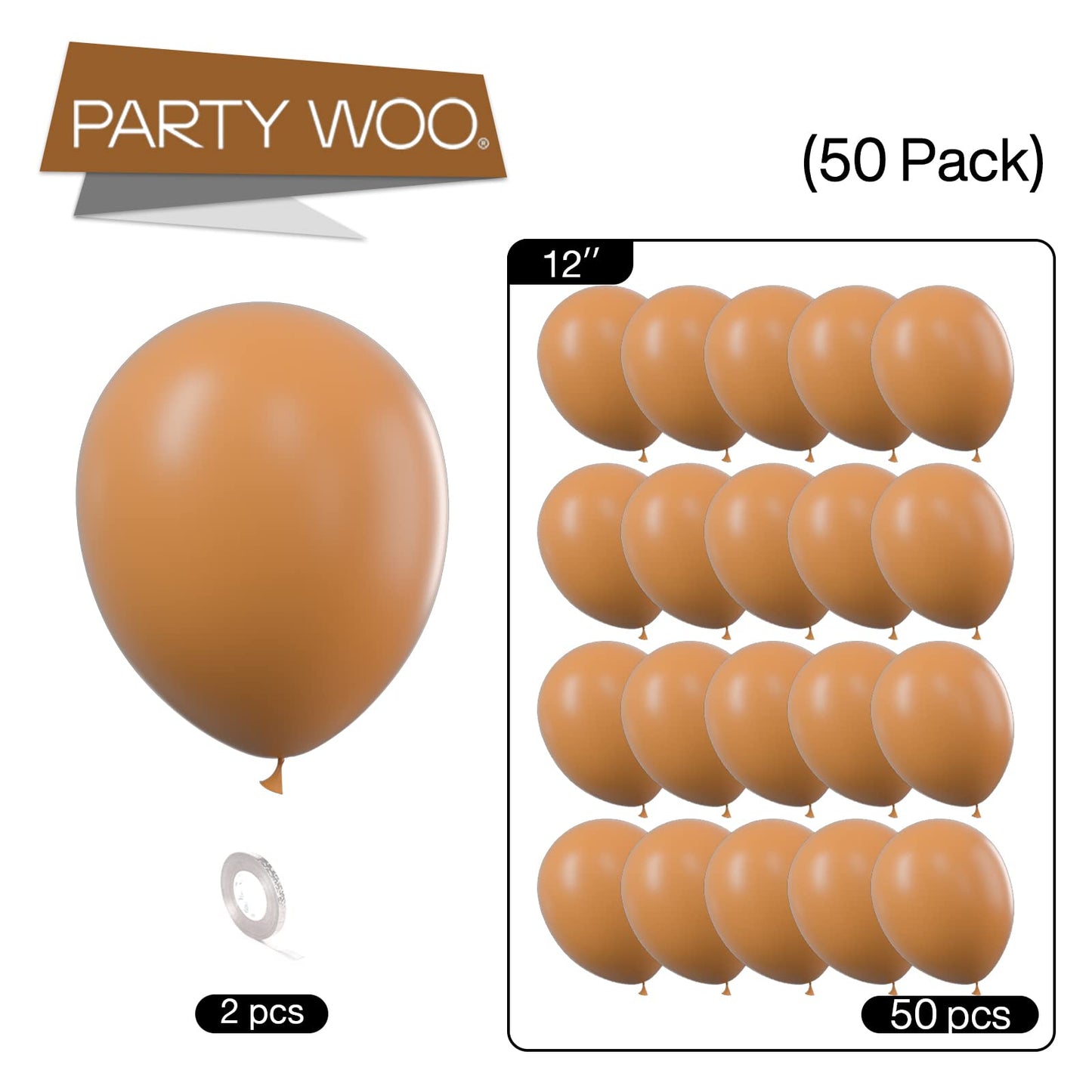 Partywoo Caramel Brown Balloons, 50 Pcs 12 Inch Boho Brown Balloons, Matte Brown Balloons For Balloon Garland Or Balloon Arch As Party Decorations, Birthday Decorations, Wedding Decorations, Brown-F10