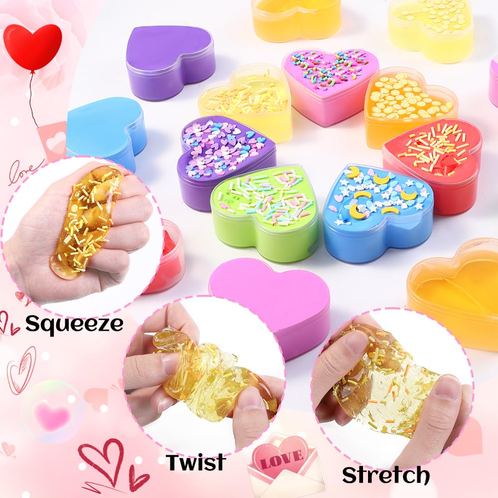 Vellibring 28Pack Valentines Day Gifts For Kids Included Heart Shape Slime Stress Relief Toys With Cute Animal Cards Bulk For Va