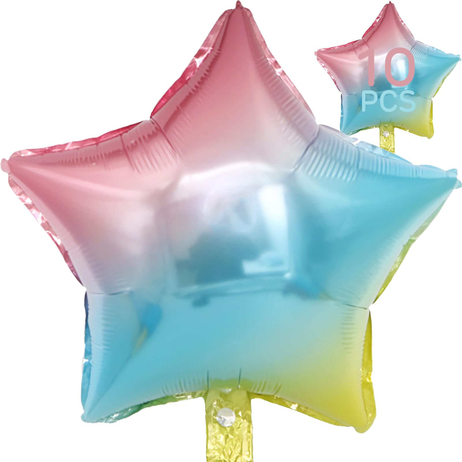 Rainbow Star Balloons 18 Inch, 10 Pcs Gradient Star Shaped Mylar Helium Foil Metallic Balloon For Birthday Party Decorations Bab