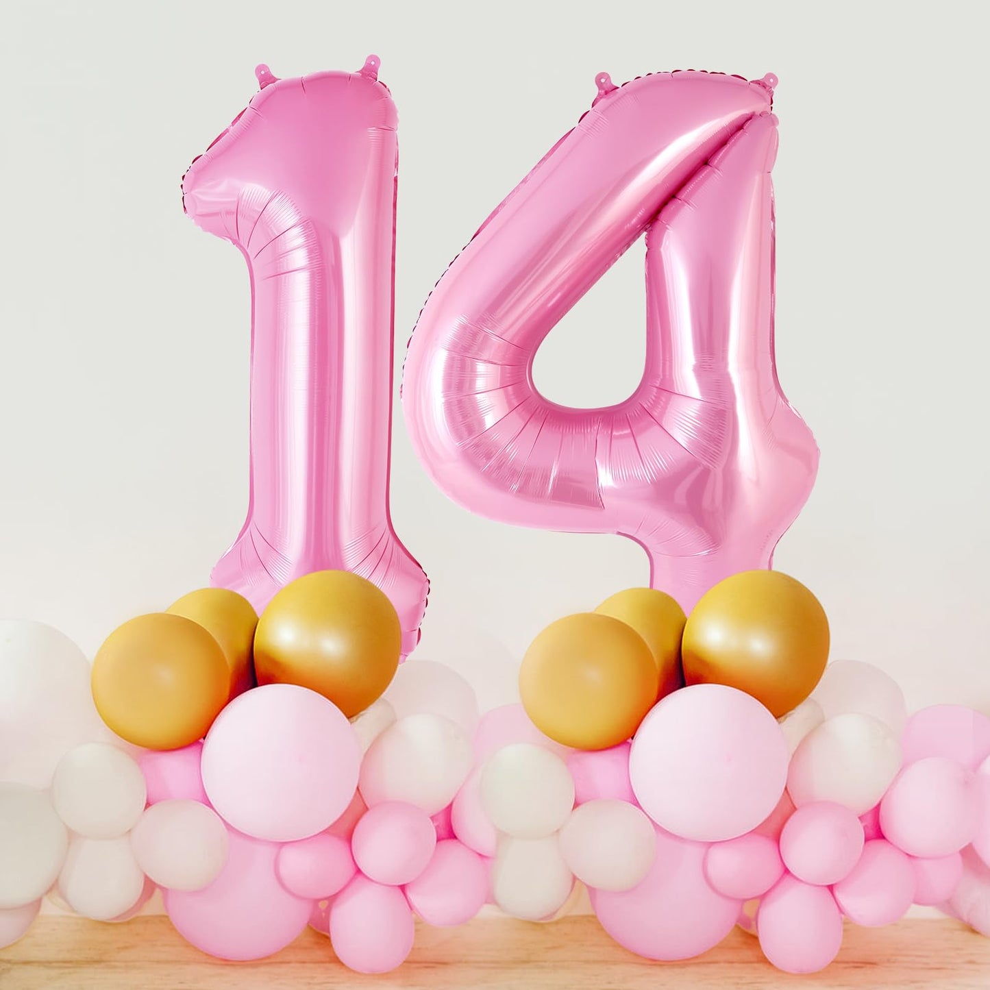 Pink Number 14 Balloon, 40 Inch Big Large Foil Helium Number Balloons, Giant Mylar Number 14 Balloons For 14 Years Old Birthday