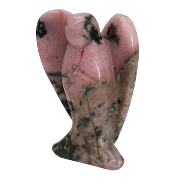 Fekuar Natural Rhodonite Guardian Angel Statue, Hand-Carved Healing Crystal Pocket Figurines Decoration 2 Inches