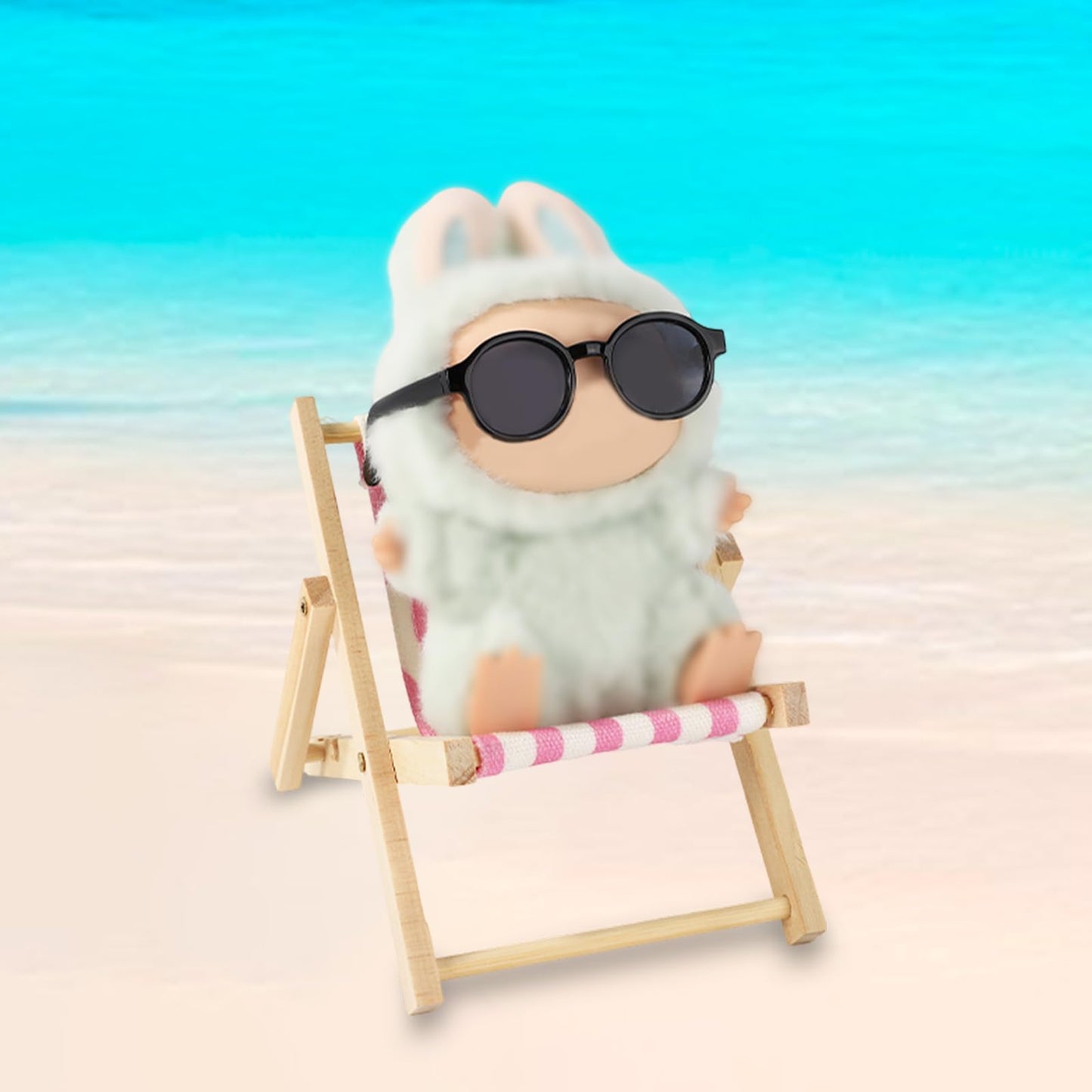 6.69 Inch Doll Accessories Set, Wooden Mini Folding Beach Chair Plastic Miniature Sunglasses For Doll Decorations Dollhouse