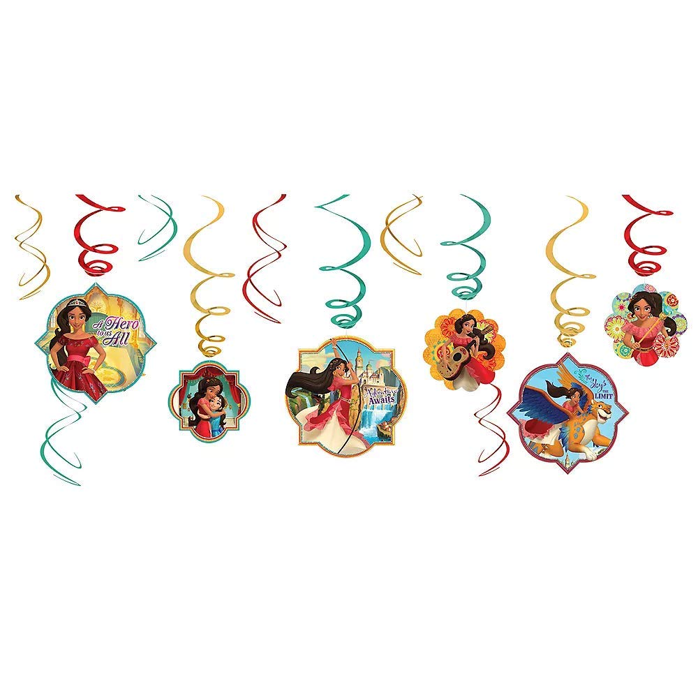 Amscan 671837 Disney Elena of Avalor Birthday, Foil Swirl Decoration, 12 Ct. 5-in