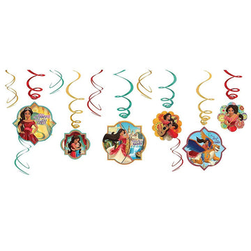 Amscan 671837 Disney Elena of Avalor Birthday, Foil Swirl Decoration, 12 Ct. 5-in