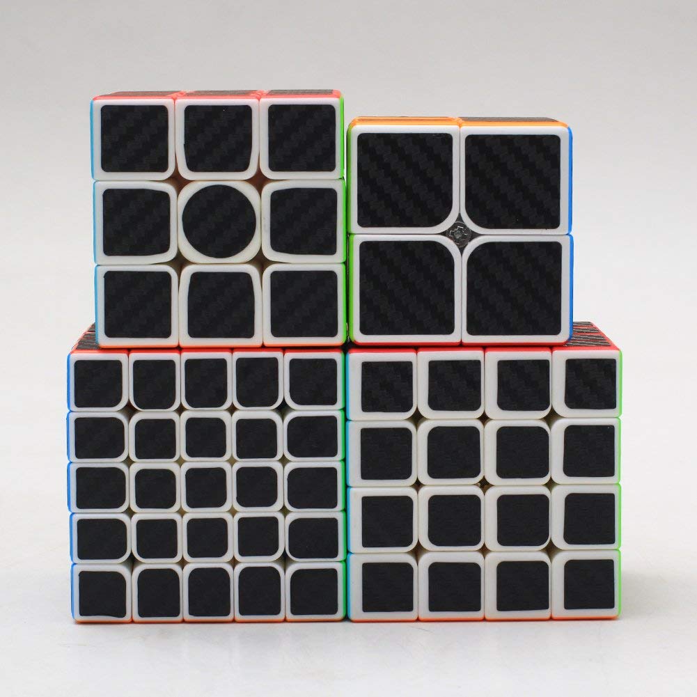 CFMOUR Speed Cube Set - 2x2, 3x3, 4x4, 5x5 Magic Puzzle Cubes, Smooth ABS Carbon Fiber, Kids' Toy Bundle,
