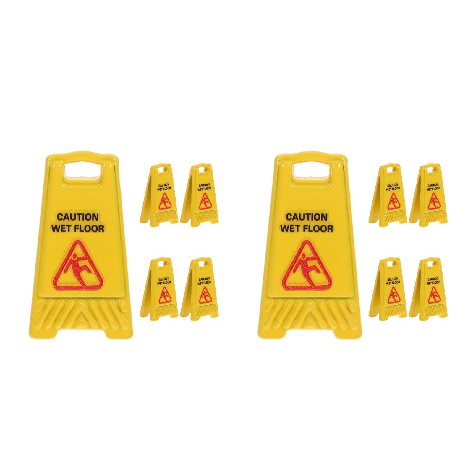 Garneck 10 Pcs Miniature Wet Floor Warning Signs Plastic Yellow Warning Sign Mini Slippery Warning Decorations For Dollhouse Rol