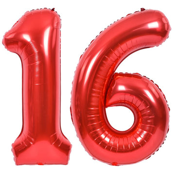 Toniful 40 Inch Red Large Numbers Balloons Number 16 Digital 16 Helium Balloons, Foil Mylar Big Number Balloons For Birthday Par