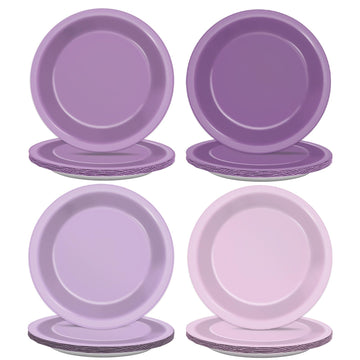 CHUNNIN 48Pcs Purple Birthday Party Paper Plates for Light Purple Cake Party Supplies 7  Purple Theme Lilac Lavender Birthday Pa