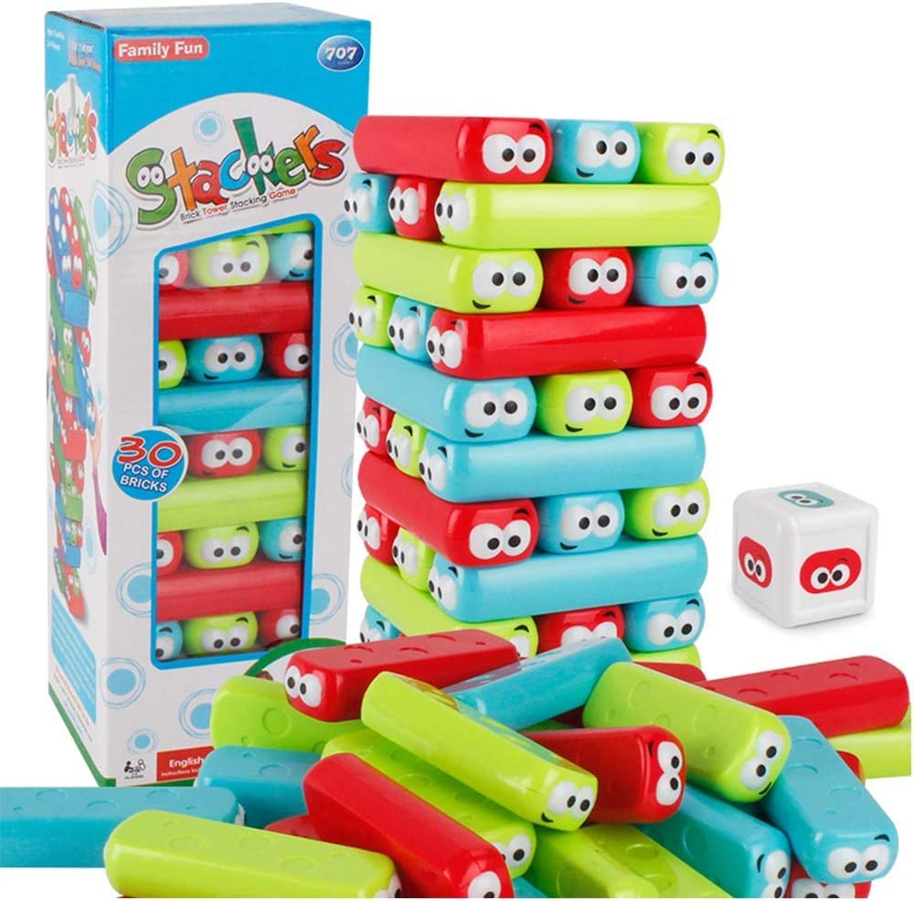 wonuu Timber Tower Block Stacking Game - Educational Plastic Building Blocks, Antis Color-t-2-41, Fun for Kids