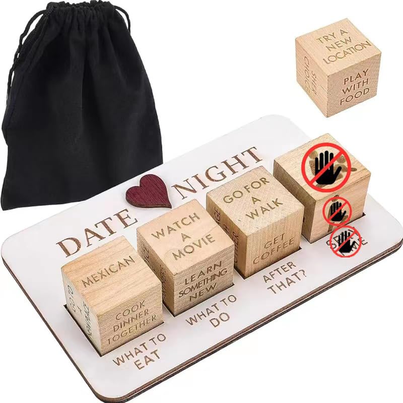 FOWSEEK Date Night Dice, Funny Date Night Idea Dice for Couples, Portable Wooden Dice Kit for Wife Husband Girlfriend Boyfriend