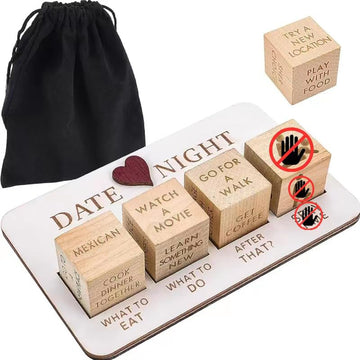 FOWSEEK Date Night Dice, Funny Date Night Idea Dice for Couples, Portable Wooden Dice Kit for Wife Husband Girlfriend Boyfriend