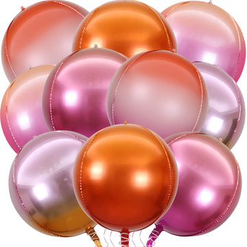 10 Pcs 22 Inch Gradient Balloons, Pink Party Decorations 4D Mylar Foil Balloons, Round Sphere Foil Balloon, Great For Birthday W