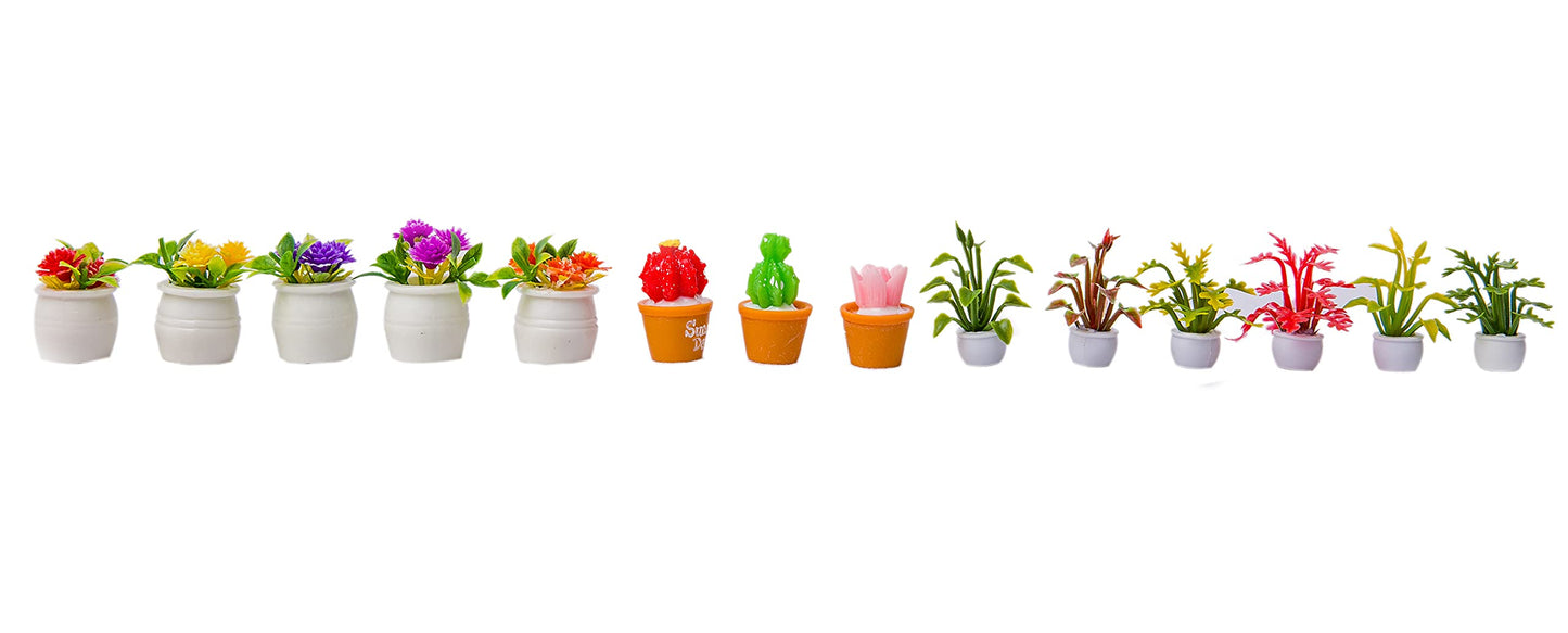 Birostiana Miniature Dollhouse Accessories 14 Pieces Miniatures Plants Flowers Bonsai Greenery Ornament For Dollhouse Fairy Gard