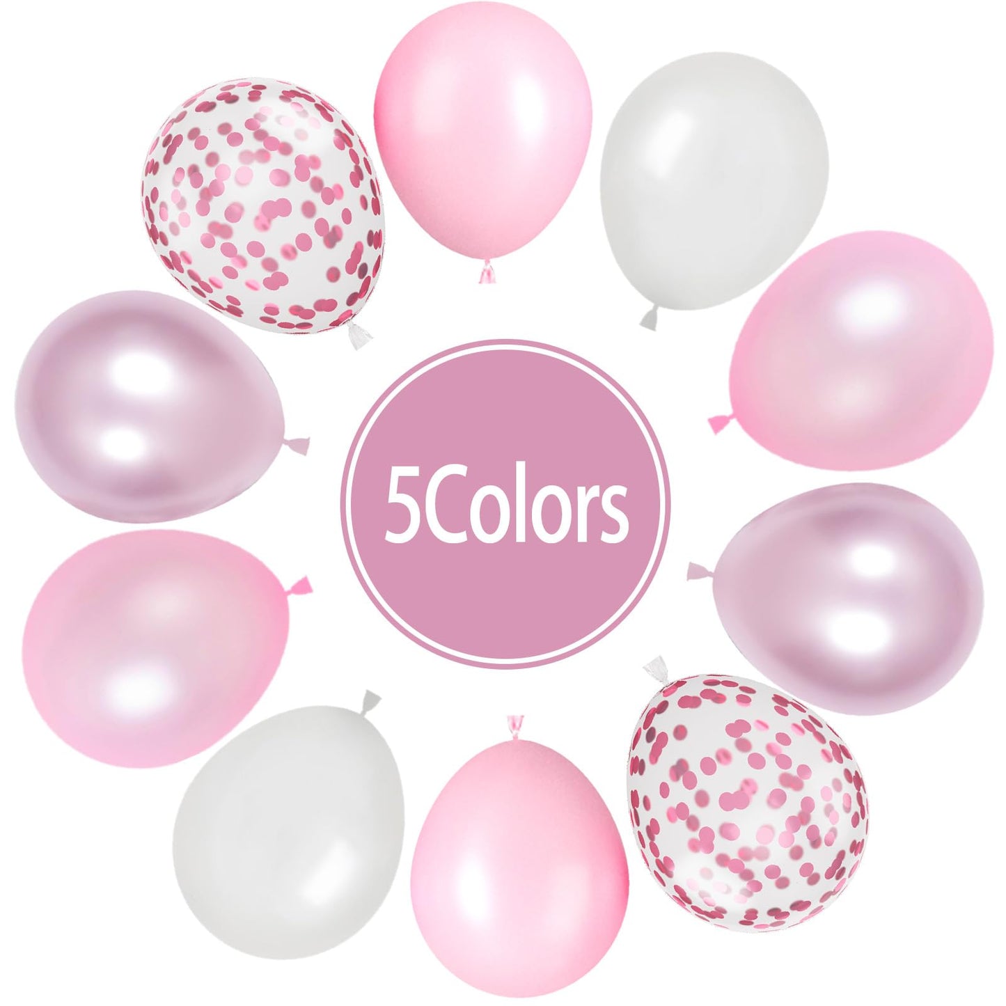 Paready Pink Balloons Set, 60 Pcs 12 Inch Pearl Pink Balloons Pink Metallic Macaron Pink Balloons, Pink Confetti Party Balloons