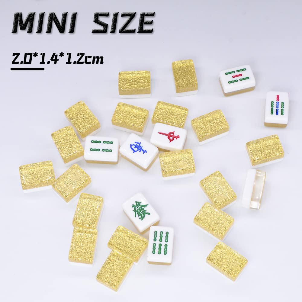 drizzle Gold Travel Mahjong Mini Set 20mm with Instructions - Portable 146 Tiles - for Beginners with 4PCS Racks 2 Pounds - Chinese Mah-Jong Game ??