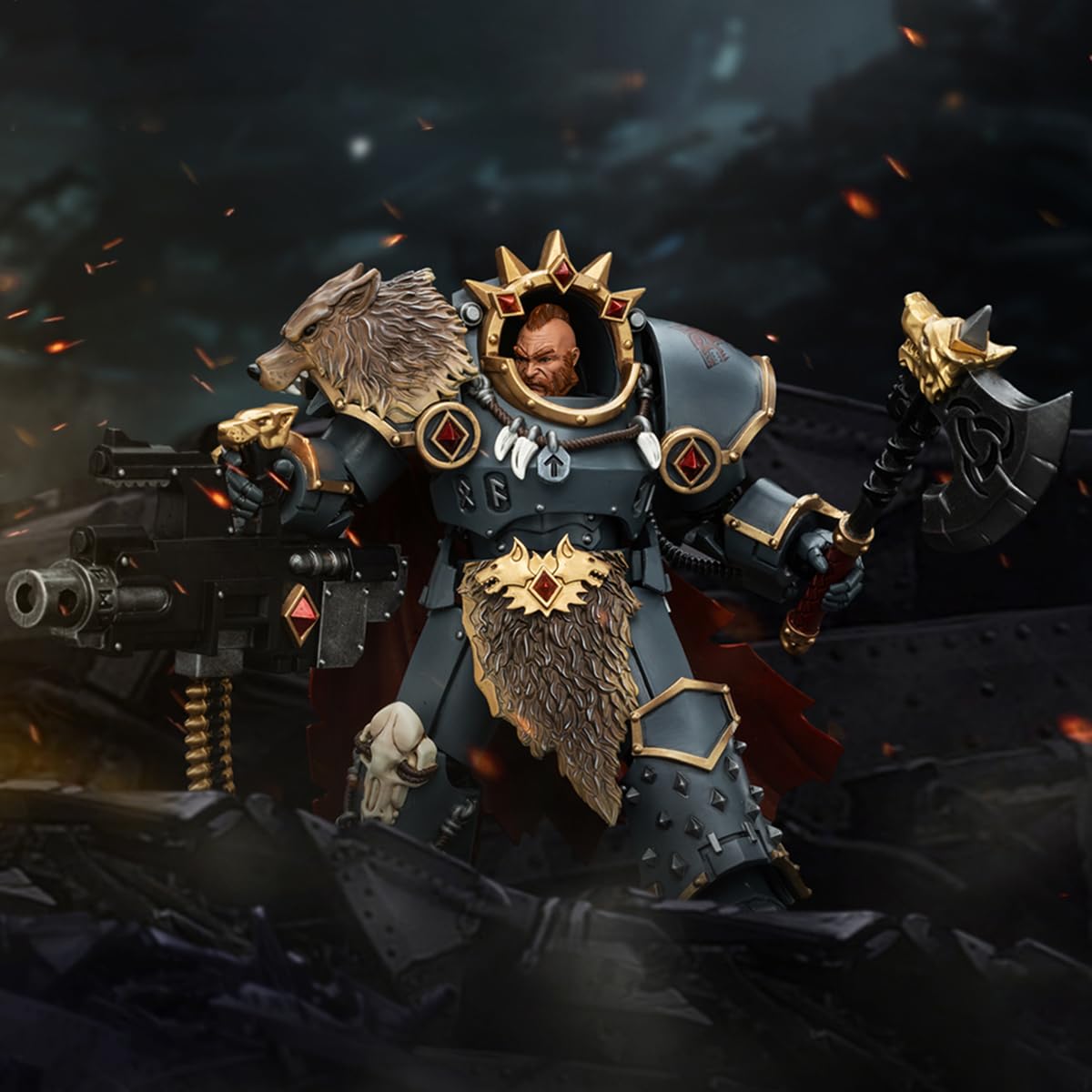 JOYTOY 1/18 Warhammer 40,000 Action Figure - Space Wolves Hvarl Red-Blade Model, Polyvinyl Chloride, JT00140, Birthday Gift