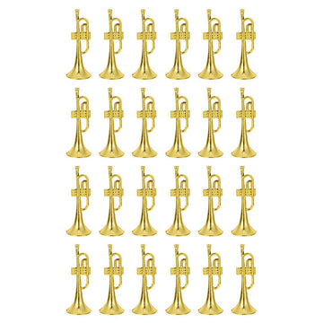 24Pcs Gold Brass Trumpet Ornament Decoration - Golden Plastic Trumpet Diy Scene Decoration Music