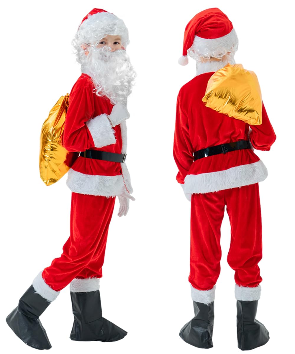 Exlita Children'S Santa Claus Suit 8Pc. Boys Child Velvet Christmas Costume For Kids Halloween Christmas Cosplay Fancy Party, Red