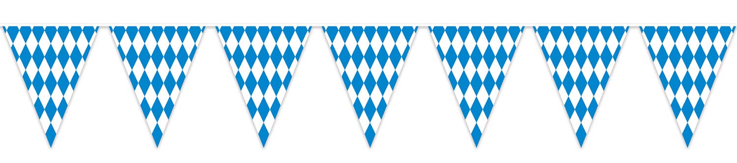 Beistle Plastic Oktoberfest Bavarian Pennant Banner for German Theme Party Supplies, 11 x 12, Blue/White