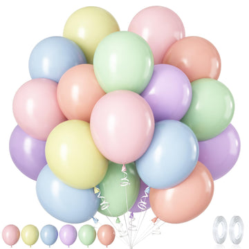 Jobkoo 60 Pcs Pastel Balloons, 12 Inch Macaron Latex Balloon Pastel Multicolor Party Balloons Assorted Color Rainbow Helium Ball