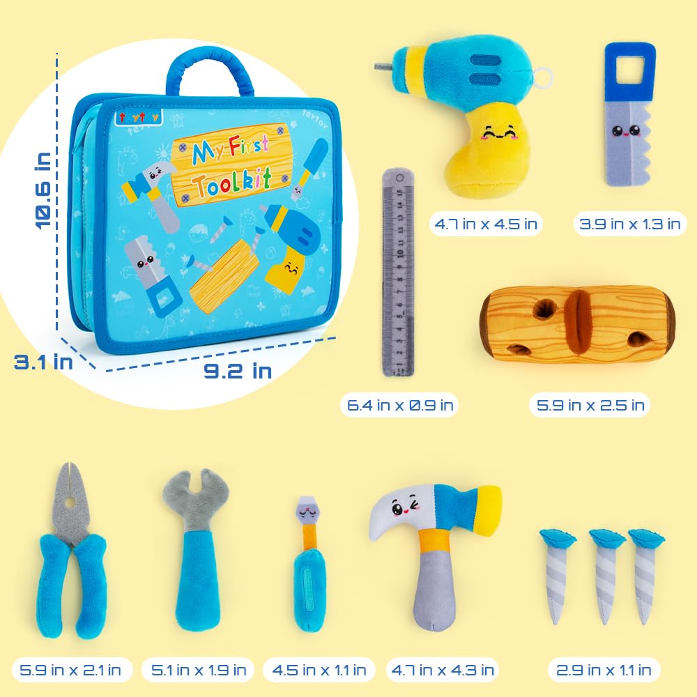 teytoy My 1st Toolbox Playset, Baby Tool Set for 1 Year Old, Pretend Play Construction Toy with Zippered Tool Box, Montessori St