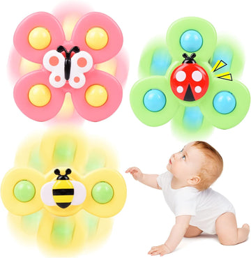 Supreme Deals Spinning Bath Toy 3Pcs Silicone Suction Cup Base Sensory Waterproof Bath Spinner Bath Sticks To Rotating Learning 