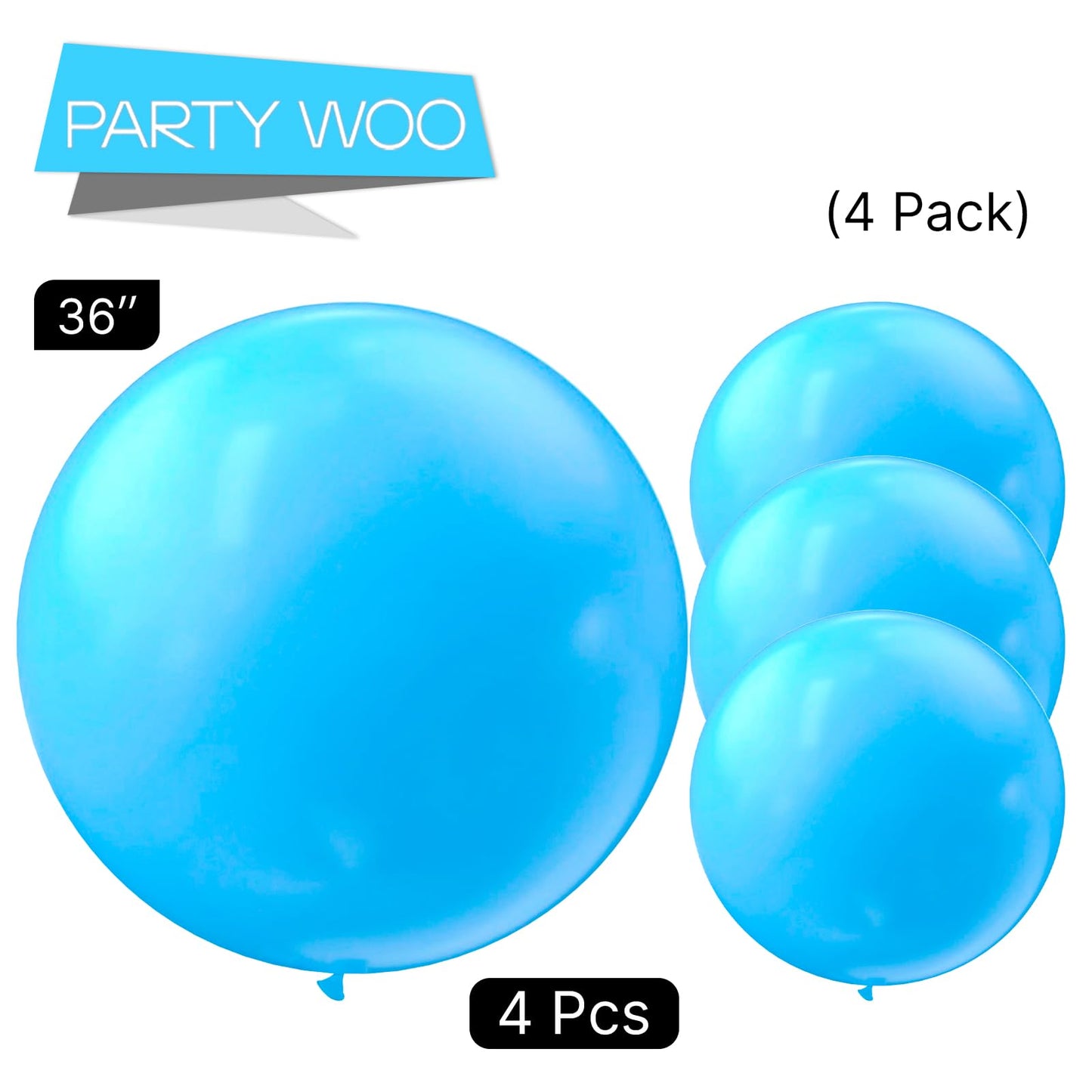 Partywoo Blue Large Balloons, 4 Pcs 36 Inch Balloons, Bright Sky Blue Big Balloons, Blue Giant Balloons, Jumbo Balloons For Birthday Decorations, Baby Shower Decorations, Wedding Decorations, Blue-Y20