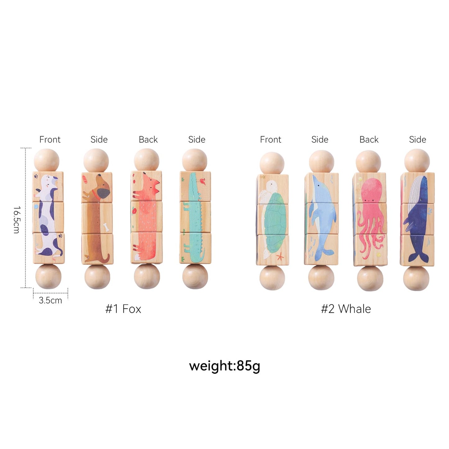 Promise Babe Wooden Animal Puzzle Toy For Toddlers 1-3, Rotating Spin Twist Blocks Set Of 2, Learning Educational Montessori Toy