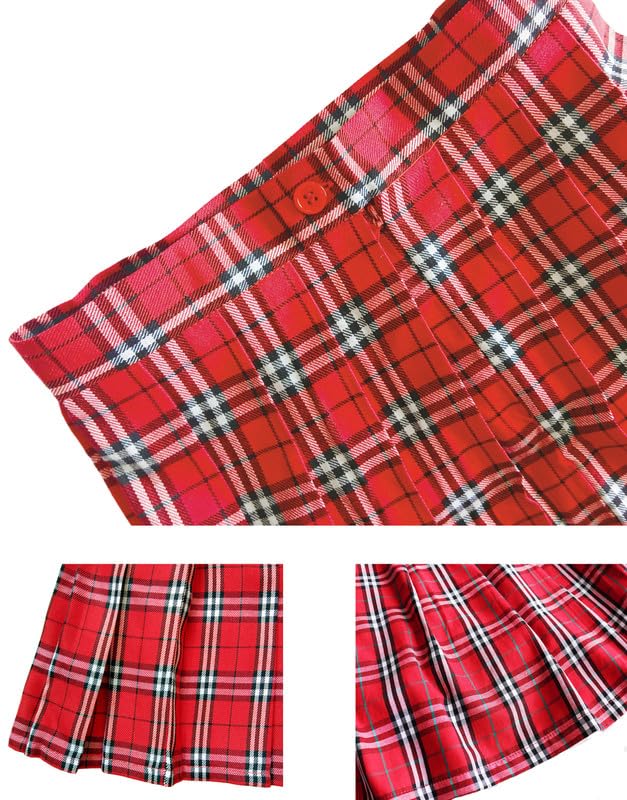 Beautifulfashionlife Women'S Japan School Plain Solid Pleated Costumes Skirts (M,Red White)