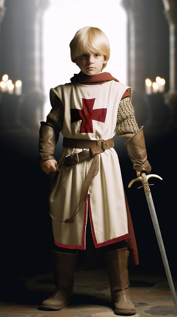 Vzqi Kids Crusader Costume White Medieval Knight Tunic Boys Outfit Renaissance Roman Warrior Sleeveless Costume Halloween With B