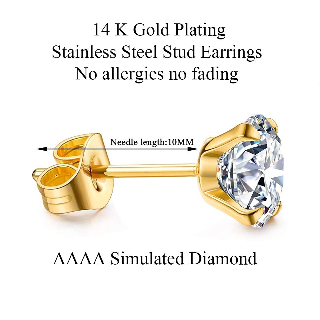 Kainier 5 Pairs 14K gold Plated Stud Earrings Set 316L Stainless Steel Earrings cubic Zirconia (cZ) Ear Stud for Women girls Hyp