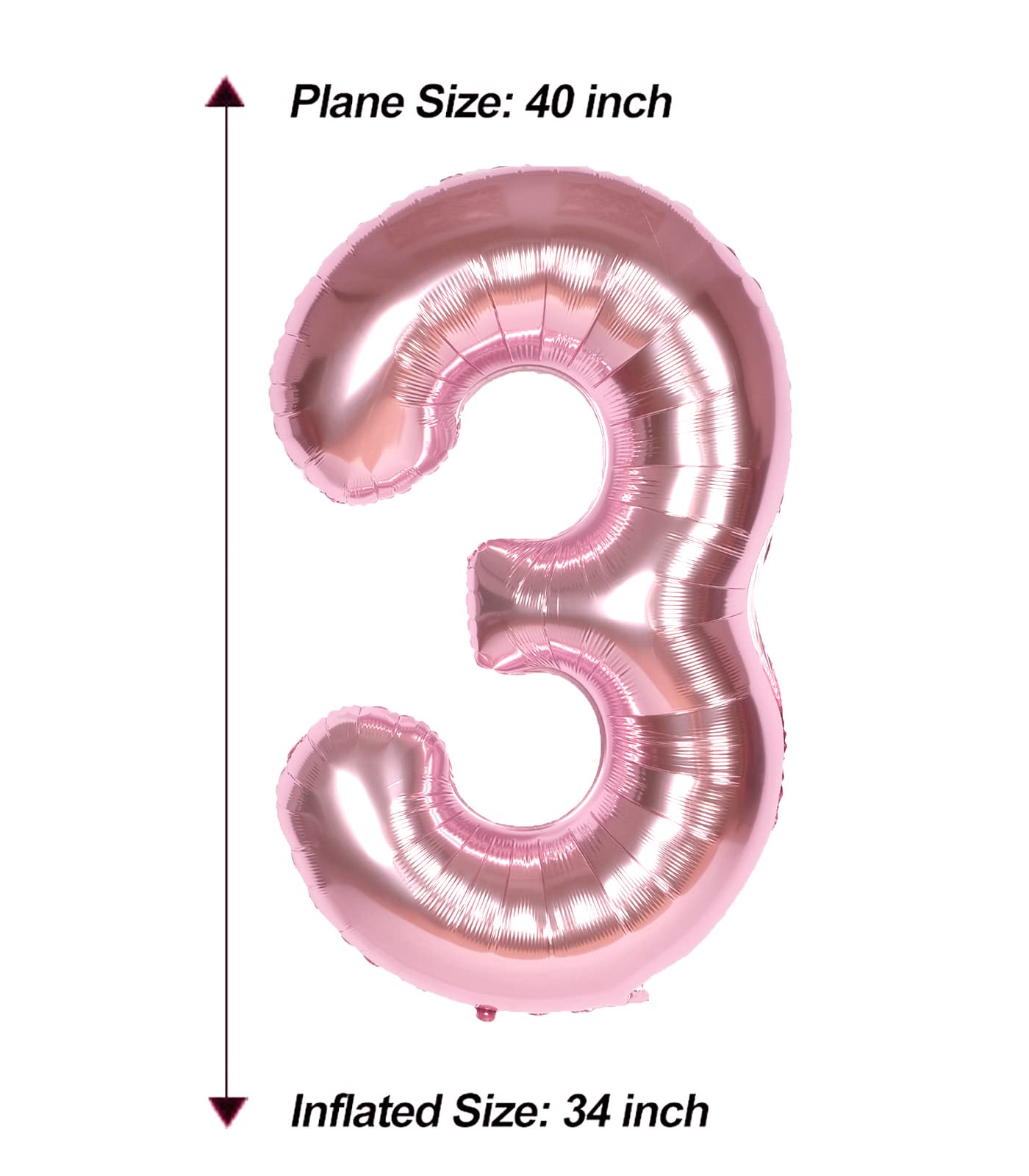 Aule 40 Inch Big Rose Gold 3 Balloon Number Large Foil Helium Number Balloons 0-9 Jumbo Giant Happy 3Rd Birthday Party Decoratio