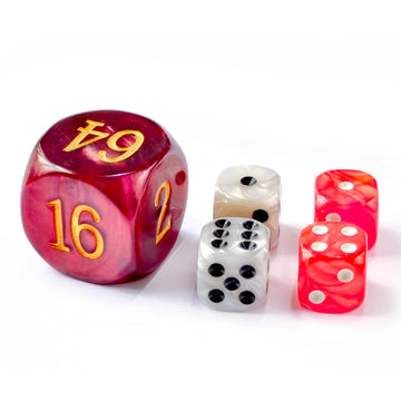 5Pcs Set 30Mm Backgammon Pearl Dice Set - 30Mm (1 3/16'') Large Backgammon Doubling Cube Plus 4Pcs 16Mm Dice (Red/White Marbleiz