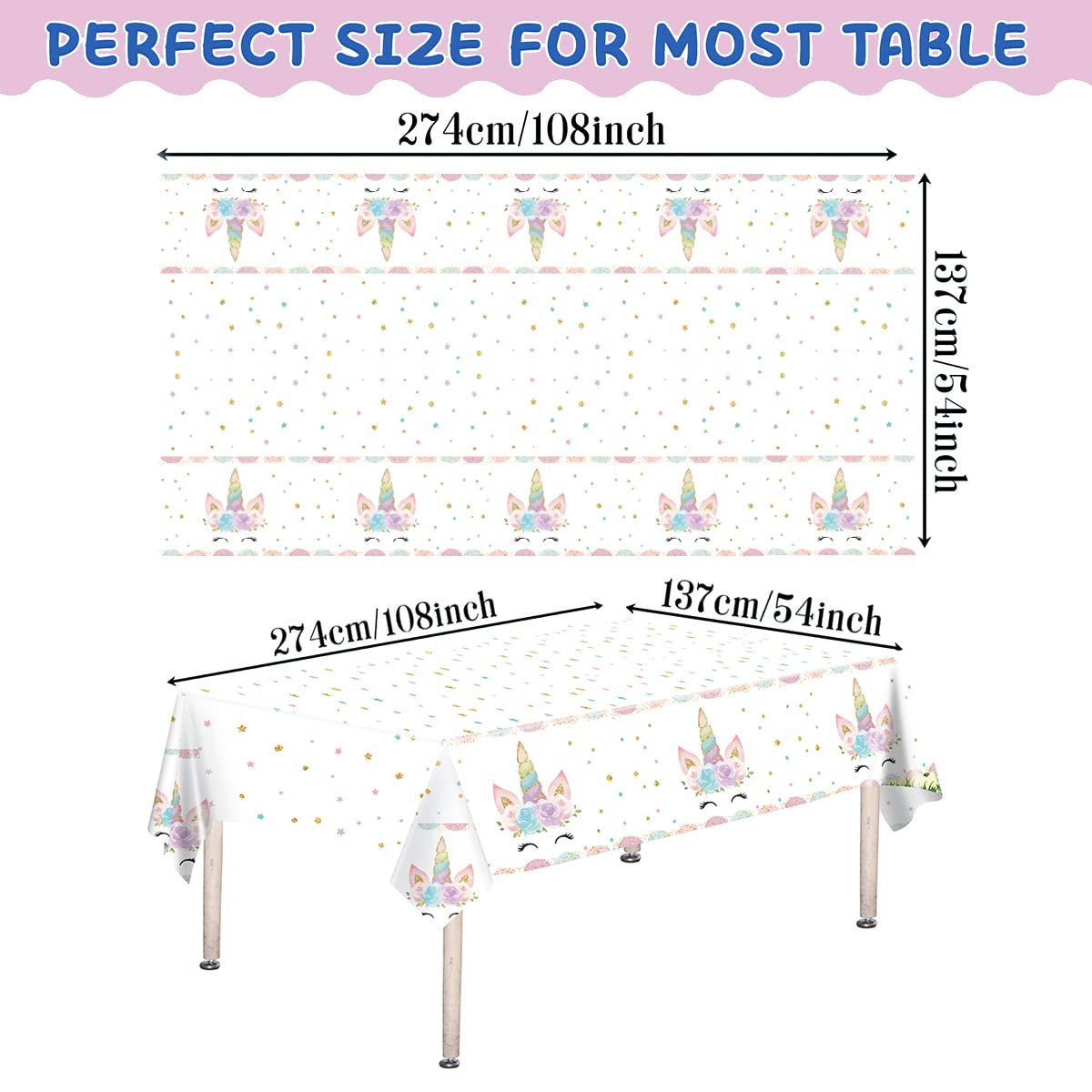 Daiuni 1Pcs Unicorns Party Tablecloths For Birthday Party Decoration, Plastic Disposable Rectangle Party Table Covers For Kids G