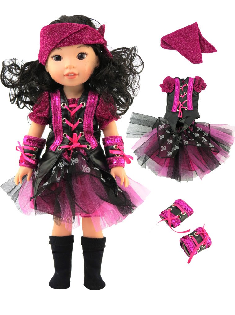 American Fashion World Metallic Pirate Halloween Costume for 14-Inch Dolls | enhanced Quality & Trendy Design | Dolls Clothes | Outfit Fashions for Dolls for Popular Brands
