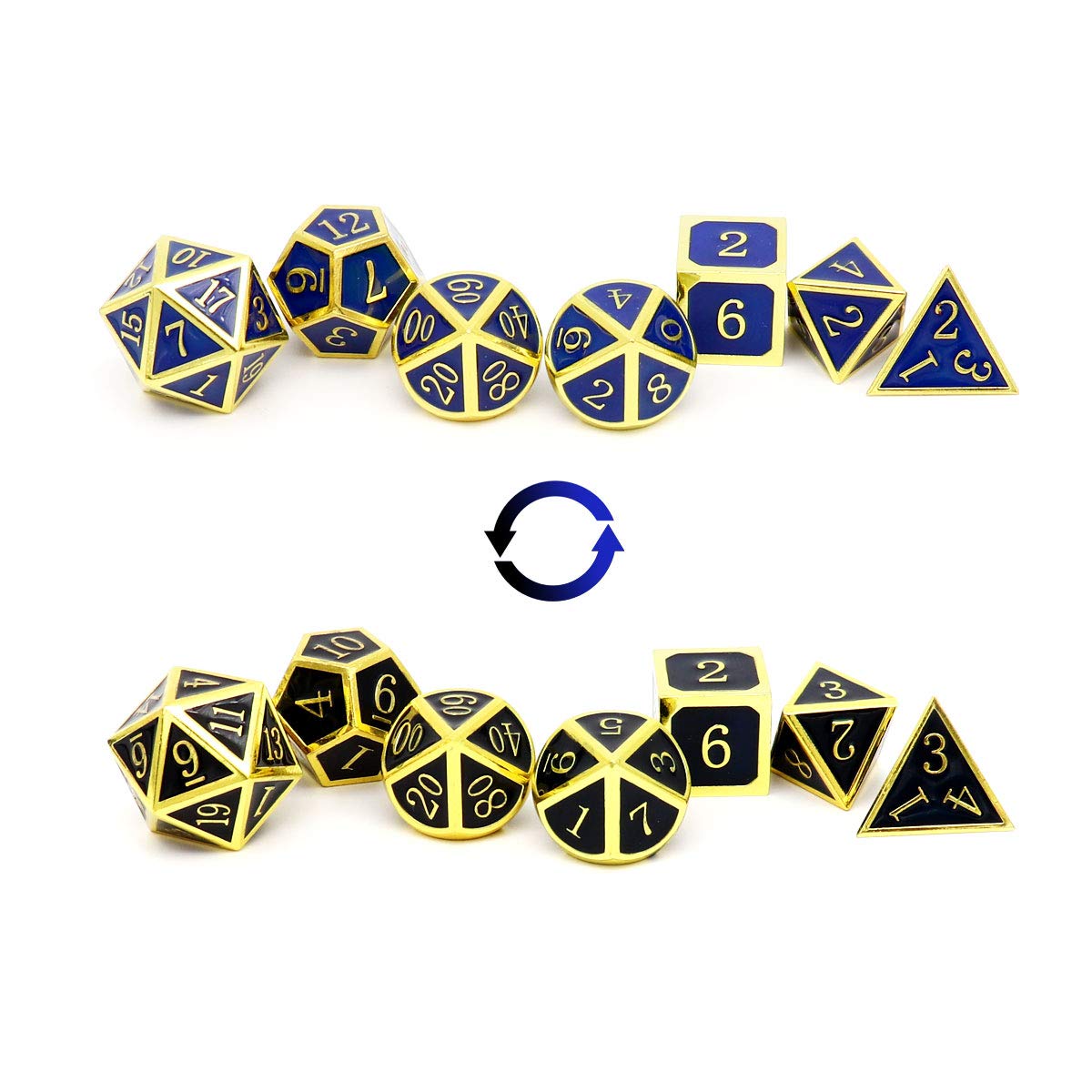 Haxtec Temperature Color Chaning Metal DND Dice Set Gold Blue Polyhedral D&D Dice for RPG Dungeons and Dragons-Gold Black Blue S